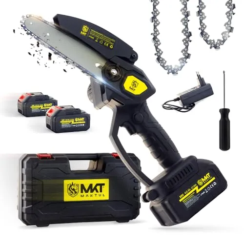 MAKTUL Mini Kettensäge mit Akku 6‘’/15cm, 8000 mAh (2 Batterien 4000mAh 20V), Elektro Astsäge Einhand Beschneiden Baumsäge Bäume Garten, Kleine Motorsäge mit Zubehör, Gehölzschneider Gartenwerkzeuge