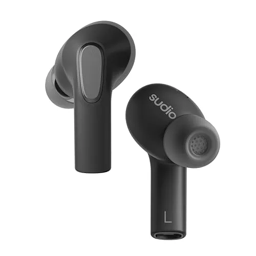 Sudio E3 Schwarz - True Wireless In-Ear Kopfhörer - Kopfhörer mit IPX4 Wasserfestigkeit, Hybrid Active Noise Cancellation und 30 Stunden Gesamtspielzeit für ungestörten Musikgenuss.