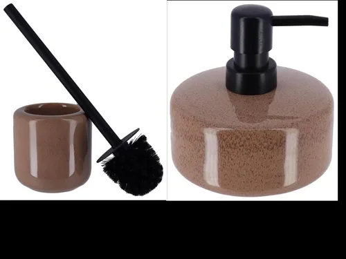 TENDANCE Badaccessoire-Set Kombi-Set, 2 tlg WC Bürste und Seifenspender Keramik - Elegantes Badaccessoire-Set aus hochwertiger Keramik. Mit rostfreier Pumpe und Edelstahlgriff für Langlebigkeit. Ideal für jedes Badezimmer, leicht nachfüllbar und pflegeleicht. Praktisch: WC-Bürste mit auswechselbarem Kopf.