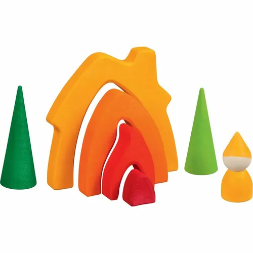 goki 58427 - Zwergenhaus aus Ahornholz, 7-teilig, bunt und nachhaltig, fördert Kreativität und Feinmotorik für Kinder ab 2 Jahren