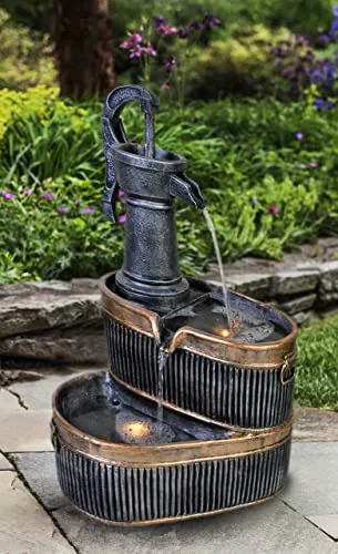Wehmann Gartenbrunnen Cornwall mit LED-Beleuchtung - Freistehender Terrassenbrunnen aus hochwertigem Polyresin, mit 5 m Zuleitung und beeindruckender LED-Beleuchtung für stimmungsvolle Abende im Garten.