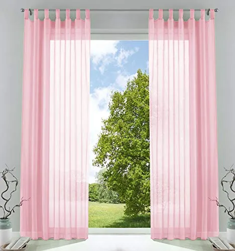 Gardinenbox 2er-Pack Gardinen Transparent Vorhang Set Wohnzimmer Voile Schlaufenschal mit Bleibandabschluß HxB 175x140 cm Hellrosa, 61000CN