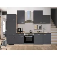 Flex-Well Exclusiv Küchenzeile Morena 280 cm - Basaltgrau matt & San Remo Eiche hell - Einbauküche mit flexibler Montage, hochwertigen Materialien und energieeffizienten Geräten. Ideal für individuelle Küchenlösungen.