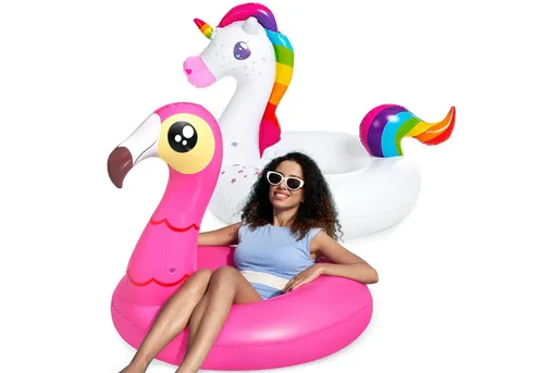 JOYIN Aufblasbare Schwimmfigur JOYIN 2 Pack Aufblasbare Einhorn und Flamingo Luftmatratze mit Glitzer