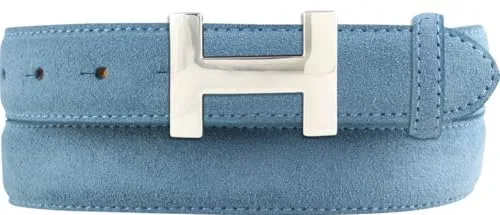 BELTINGER Damen-Gürtel HELEN aus Veloursleder 3,0 cm | Velour-Ledergürtel für Damen 30mm | Wildleder-Gürtel mit silber, glänzender Gürtelschließe | Jeansblau 100cm