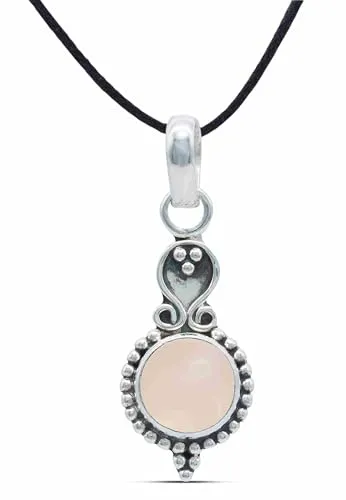 mantraroma Kettenanhänger 925 Silber Rosenquarz rosa Stein Edelstein Kettenanhänger Damen Sterling Silber Halskette Anhänger Geschenk (MAH-072-07)