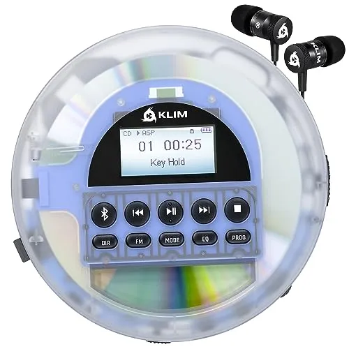 KLIM Nomad CD Player Bluetooth - Tragbarer Discman mit FM-Radio - Tragbarer CD-Player mit Bluetooth, TF-Reader und langlebigem Akku. Ideal für unterwegs und im Auto, mit Anti-Skip Schutz für unterbrechungsfreies Hören.