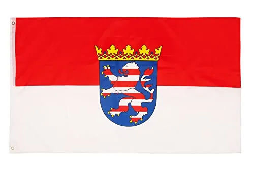 PHENO FLAGS Hessen Flagge 90x150cm - wetterbeständige Fahne mit Messingösen, 100% Polyester, robuste Doppelnaht & in lebendigen Farben - ideal für Flaggen-Liebhaber