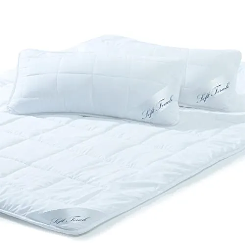 aqua-textil Soft Touch Sommer Leicht Bettdecke 200 x 240 cm Set - Bettdecken Set mit 2 Kopfkissen, ideale Lösung für angenehmes Schlafklima im Sommer dank klimaregulierender Steppdecke und OEKO-TEX Zertifizierung.