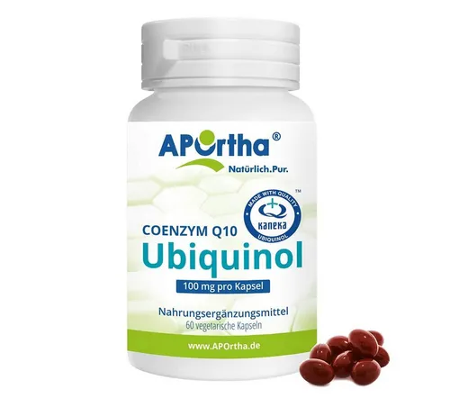 Kaneka UbiquinolTM Coenzym Q10 - 100mg - vegetarische Kapseln - Arzneimittel zur Unterstützung der Herzgesundheit, rezeptfrei und ideal für Vegetarier - 60 Kapseln von APOrtha Deutschland GmbH