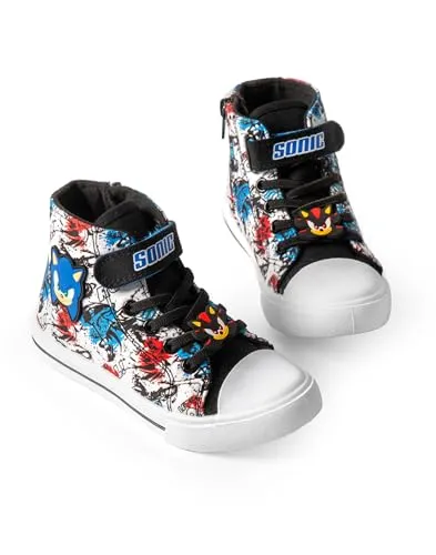 Sonic The Hedgehog Jungen-High-Top-Sneaker mit Klettverschluss | Shadow the Hedgehog Kinder Schwarz Blau Rot Grafik Schuhe | Sonic Merchandise STH Merch | Zurück zum Schulschuh