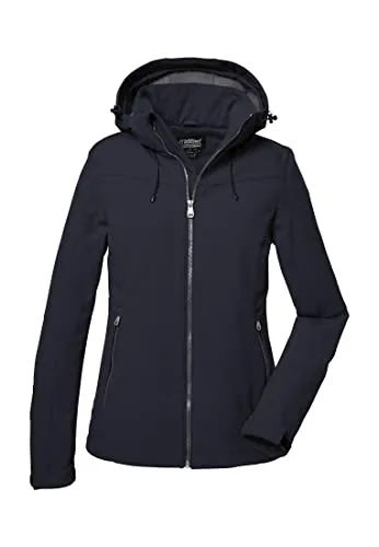 KILLTEC Damen Softshelljacke, blau (navy) - Funktionsjacke, wasserabweisend und winddicht mit abnehmbarer Kapuze, ideal für Übergangszeiten und kältere Tage.