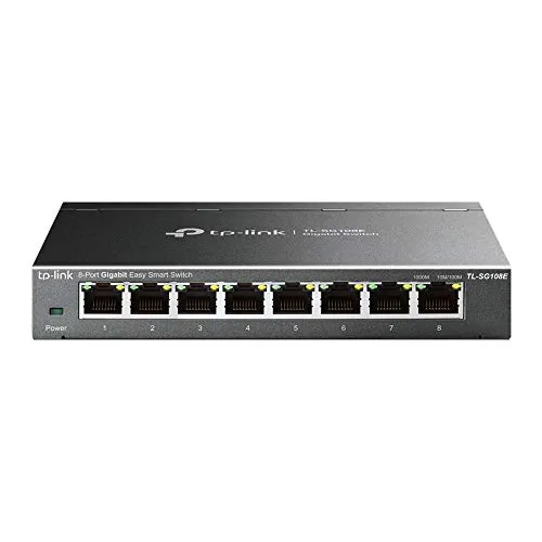 TP-Link Managed Network Switch 8-Port Gigabit, Support QoS VLAN IGMP Snooping, Network Monitoring through Web Interface, 3.68 W(TL-SG108E), Black