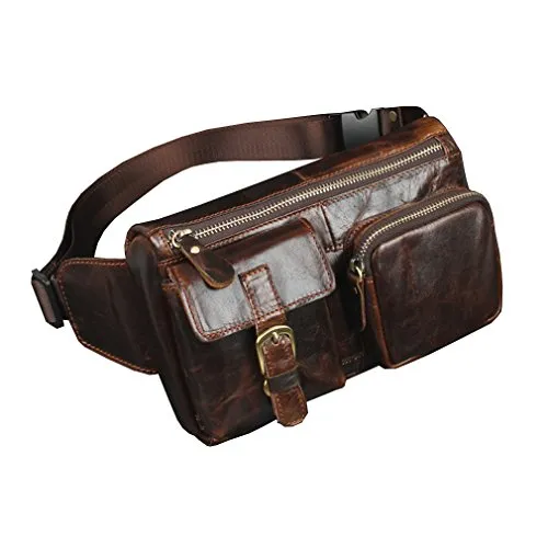 Gürteltasche aus Leder für Männer und Frauen, Reisen, Wandern, Laufen, Hüftgürtel, schmale Handy-Geldbörse, Kaffee