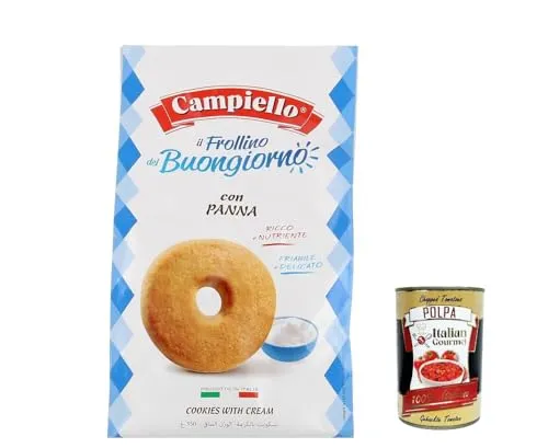 3x Campiello i Biscotti del Buongiorno Frollini alla panna Sahne Shortbread Kekse mit Sahne 350g biscuits cookies 100% Italienische Kekse + Italian gourmet polpa 400g