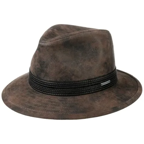 Stetson Jacky Pigskin Traveller Lederhut - Pork Pie-Hüte für Herren, aus echtem Schweinsleder mit Baumwollfutter für ganzjährigen Tragekomfort und zeitloses Traveller-Design.