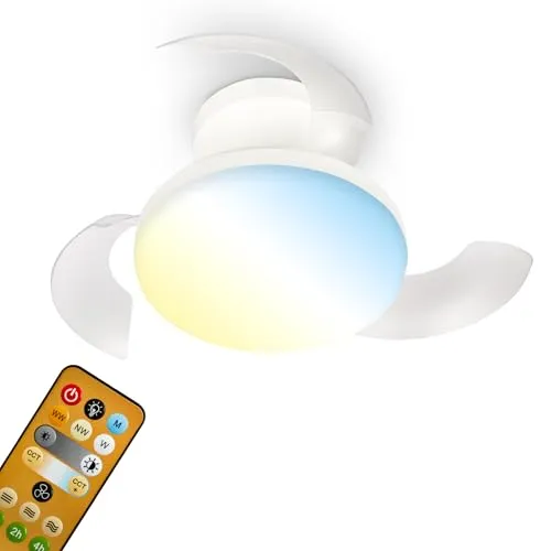 Briloner Deckenventilator mit Licht und Fernbedienung Ø44x16,5cm – DC-Motor in Weiß