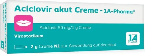 ACICLOVIR akut Creme-1A Pharma 2 g - Arzneimittel zur schnellen Hilfe bei Lippenherpes, wirkt effektiv gegen Herpes-simplex-Viren und reduziert Schmerzen sowie Heilungsdauer.