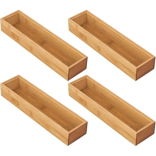 mDesign Küchenschublade Organizer Schubladenbox Bambus stapelbar 4er Set