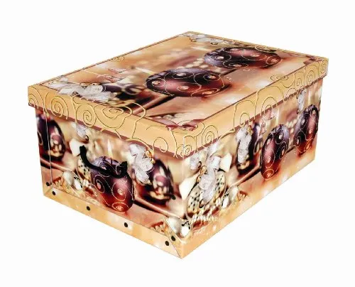 Kreher XXL Dekokarton, Aufbewahrungsbox mit Deckel und Griffen. 45 Liter Volumen. Verschiedene Motive (Weihnachtskugeln)
