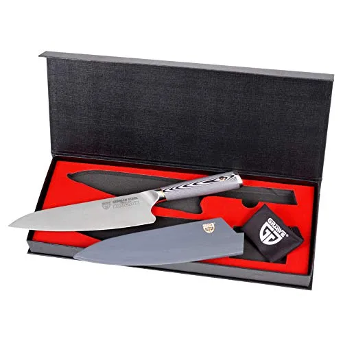 GRÄWE Kochmesser Spezialstahl 8-Zoll-Klinge - Hochwertiges Kochmesser aus deutschem Spezialstahl, scharfer Schliff mit 16° Winkel, ideal für präzises Schneiden in der Küche. Eleganter Griff mit Mosaik-Niete und Klingenschutz aus lackiertem Holz.
