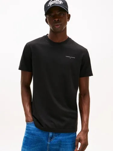 Tommy Jeans Herren T-Shirt Kurzarm Linear Chest Tee Slim Fit, Schwarz (Black) - T-Shirts für Herren, lässiges Design aus 100% regenerativer Baumwolle für optimalen Komfort und Stil, ideal für Lounge-Looks oder als Geschenk.