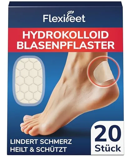 FLEXIFEET Blasenpflaster Ferse - 20 Stk wasserdicht, Hydrokolloid Pflaster für Fersen, Zehen - Fersenpflaster, Blasenpflaster zum Fersenschutz, Wundheilung & Regeneration bei Blasen