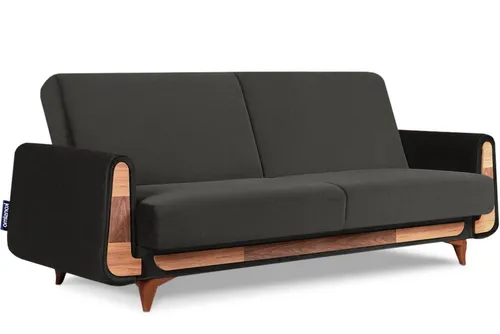 KONSIMO® 3-Sitzer GUSTAVO Sofa mit Schlaffunktion - Einzelsofa mit eleganter Holzoptik, ausziehbar und ideal für Komfort und Funktionalität im modernen Wohnraum.