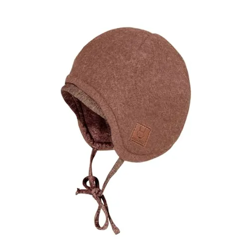 maximo GOTS Baby-Mütze aus Wollfleece mit Bindeband - Bequeme Baby-Mütze aus 100% Merinowolle mit weichem Bio-Baumwollfutter. Das praktische Bindeband sorgt für sicheren Halt, ideal für kalte Tage. Hergestellt in Deutschland mit geprüfter Qualität!