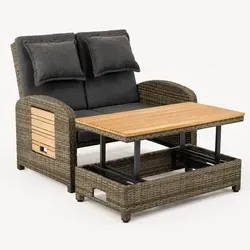 greemotion Gartensofa 2-Sitzer Bahia Tobago mit Liegefunktion - Das greemotion Gartensofa Bahia bietet Komfort und Funktionalität für entspannte Stunden im Freien. Mit verstellbarer Rückenlehne und praktischen Seitentischen ist es ideal für Garten und Terrasse.