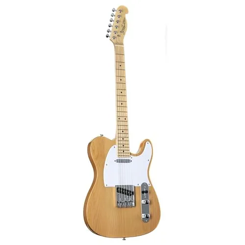 J&D TL Natural E-Gitarre, T-Style - E-Gitarre mit Erlekorpus und Ahornhals, ideal für Einsteiger und Fortgeschrittene, bietet authentischen Klang und komfortables Spielgefühl.