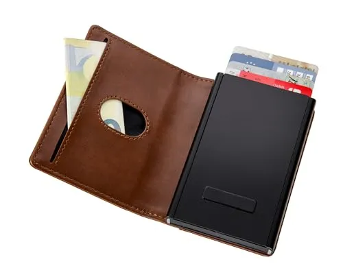 TROIKA Kartenetui mit herausnehmbarem MagSafe Sherlock Home 2-in-1 Wallet mit RFID Schutz Ausleseschutz für 6 Karten - starker Magnet zum Befestigen am Handy aus Kunstleder, Metall braun