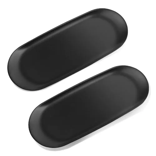 Salubohum 2 Stück Tablett - Deko Tablett Schwarz - Edelstahl-Deko Tabletts - 23 x 9,5 cm Oval - Tabletts Serviertablett für Desserts, Kosmetik, Schmuck, Kerzen, Schlüssel