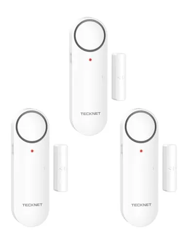 TECKNET Türalarm, Fensteralarm Einbruchschutz, Fenster Alarmanlage mit 3-Stufiger Lautstärke und LED-Alarm, Sirene mit Modusumschaltung, Magnetsensoren für Garage/Büro/Wohnung/Hotel (3er-Pack)