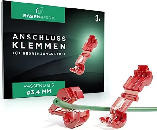 RASENWERK® - Anschlussklemmen für Mähroboter Begrenzungskabel Ladestation - T-Abzweigverbinder Abzweigklemmen Stromdieb - Kompatibel für Gardena, Husqvarna, Worx, Bosch - rot - 3 Stück
