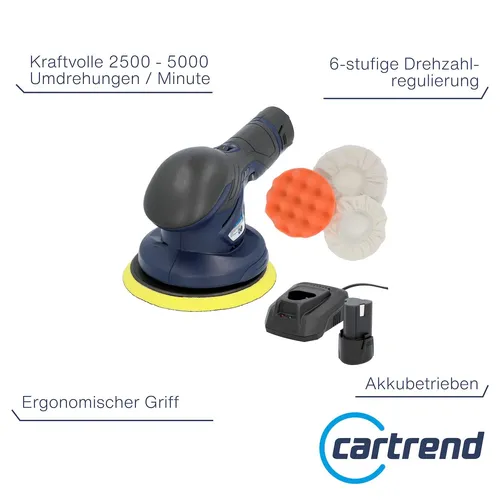 CARTREND Akku Poliermaschine 12V - Poliermaschine für professionelle Ergebnisse, mit Geschwindigkeitsregulierung und komfortablem Akkubetrieb für maximale Flexibilität.