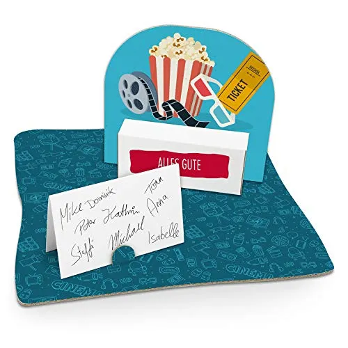 itenga Geldgeschenk Verpackung für Kino Kinokarte Gutschein mit Bodenplatte, Geschenkkarte und Stickerbogen