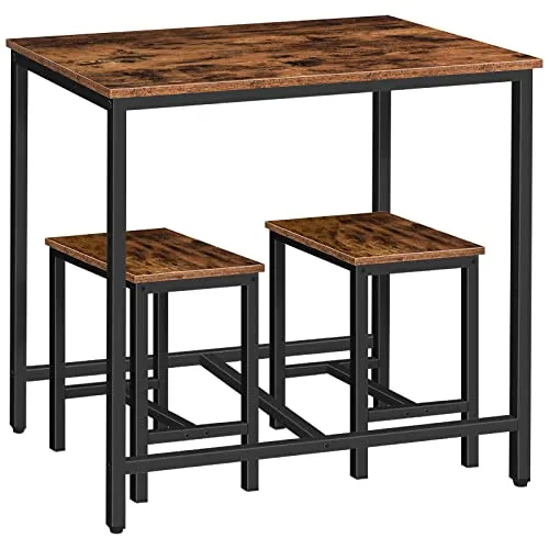 HOOBRO Bartisch Set mit 2 Hockern, Vintagebraun und Schwarz