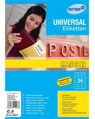Avery 240x Universal Etiketten Weiß A4 Drucker Bogen 70x36 Adressaufkleber Brief
