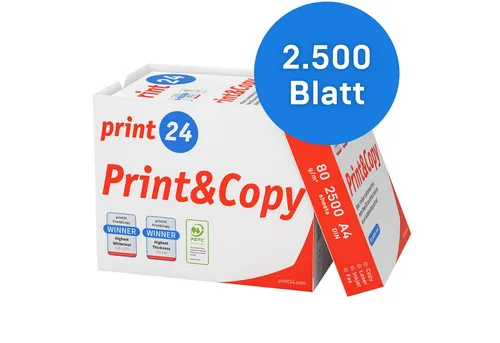 print24 Druckerpapier Kopierpapier 2500 Blatt DIN A4 80 g - Papier für professionelle Druckergebnisse, hochweiß mit CIE 160 und PEFC-zertifiziert für umweltfreundlichen Einsatz.