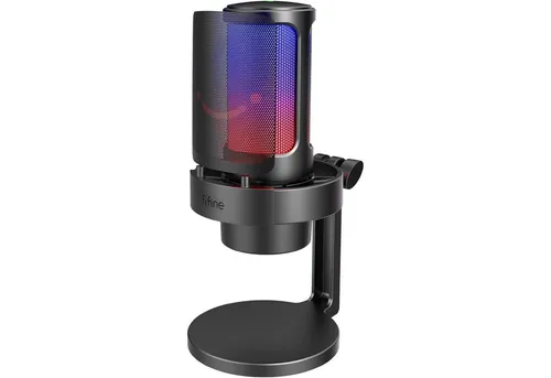 FIFINE Gaming Mikrofon USB mit RGB-Steuerung - Professionelles Kondensatormikrofon für PC und Podcasting, ausgestattet mit Stummschalter, Kopfhöreranschluss und Popfilter für kristallklaren Sound.