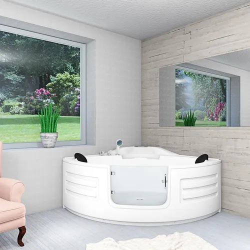 Pool Badewanne Eckwanne S70-EH 150x150cm mit Tür - Sanitäranlagen & Zubehör - Genießen Sie einen modernen Walk-in-Pool mit Wasserfall und viel Platz für zwei Personen, schnell anschlussfertig und aus hochwertigem, kratzfestem Acryl.
