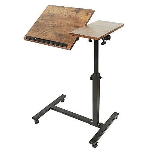 OHMG Beistelltisch, leicht, Betttisch für Laptop, Computertisch mit Rollen, abschließbar, höhenverstellbar, Stehtisch, mobiler Computertisch, faltbar