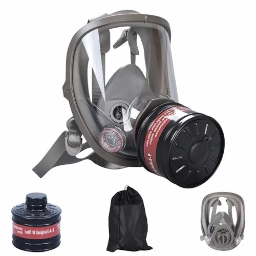 Sosvulix Wiederverwendbare Vollgesichts Gasmasken werden 40 mm Aktivkohlefilter,für Spritzlackierung, Pestizide, chemische Industrie, Formaldehyddekoration,