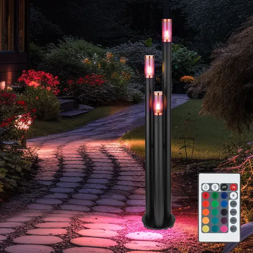 Wegeleuchten Außen Edelstahl Standleuchte mit Fernbedienung - Edelstahl Standleuchte für den Außenbereich, dimmbar mit 3 RGB LEDs, stimmungsvolle Beleuchtung und umweltfreundlicher Energieverbrauch. Ideal für Garten und Terrasse.