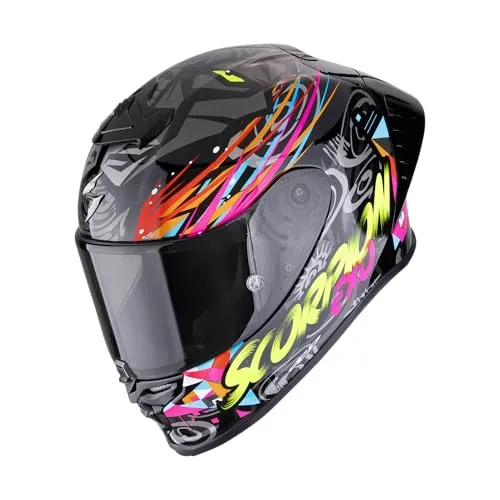 Scorpion EXO-R1 Evo II Air Savage - Integralhelm in Schwarz/Blau/Pink/Gelb - XS - Motorradhelm mit ultra leichter TCT Ultra-Schale, optimierter Aerodynamik und verbesserter Belüftung für maximalen Komfort und Sicherheit.