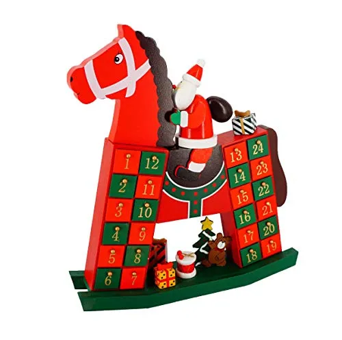 abc HOME | Weihnachtsdeko | Adventskalender Schaukelpferd | Holz | 9 cm T x 36,5 cm B x 40 cm H
