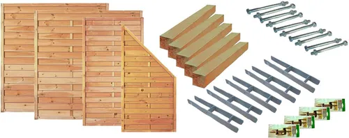 Tetzner & Jentzsch Dichtzaun Manhattan - 5 Pfosten & 4 Zaunelemente - Robuster Dichtzaun aus kesseldruckimprägniertem Kiefernholz, ideal für Ihren Garten. Mit verzinkter Beschichtung bietet er Langlebigkeit und ansprechendes Design.