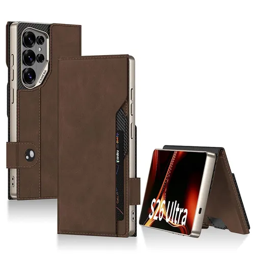 Handy Hülle Leder Flip für Samsung Galaxy S26 Ultra 5G Book Wallet Klapp Braun
