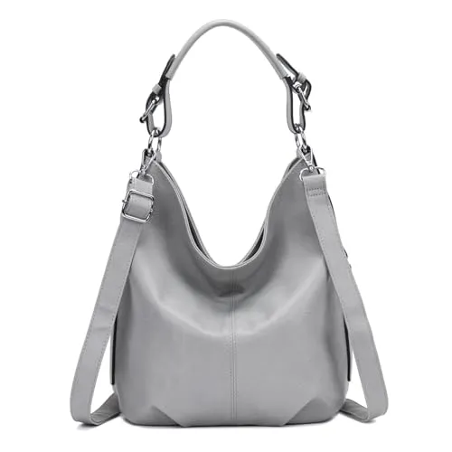 Damen Hobo-Bag Schultertasche Grau - Die elegante Hobo-Bag vereint Stil und Funktionalität. Mit einem geräumigen Hauptfach, abnehmbaren Gurten und vielseitigen Tragemöglichkeiten ist sie der perfekte Begleiter für Alltag und Reisen.
